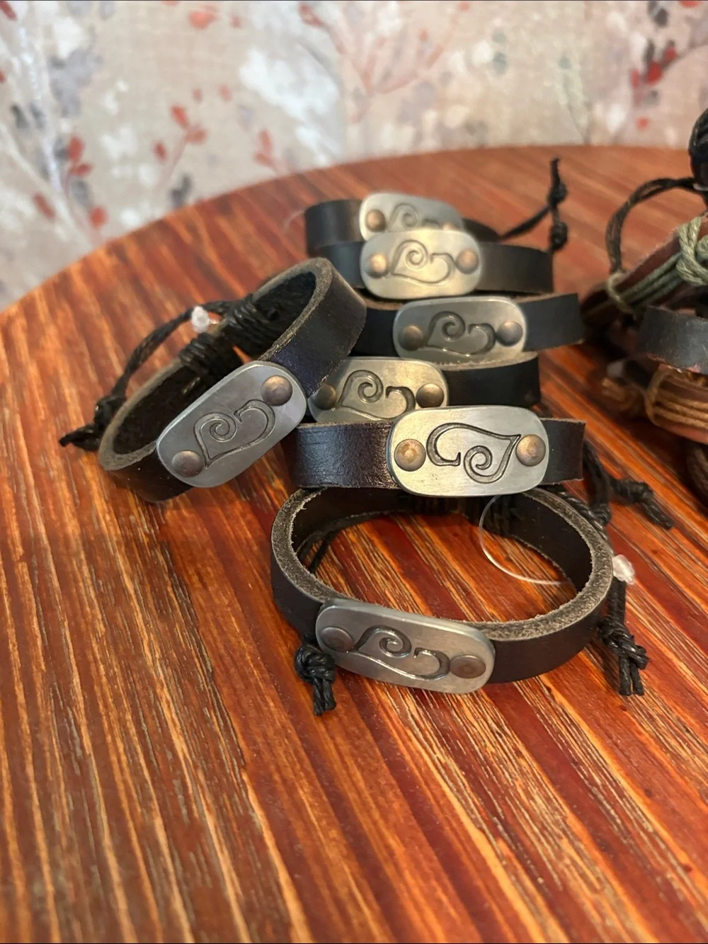 Lot of 25 women’s & men’s Black and Brown Leather Cross & Plate Bracelets - NEW